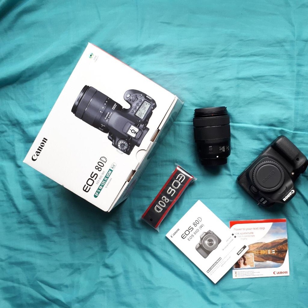 Canon 80D camera with 18-135mm lense. It’s New